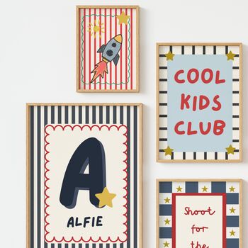 Personalised 'cool kids' Star And Moon Gallery Wall Print Set, 4 of 4