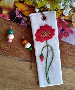 Poppy Hand Embroidered Linen Bookmark, 4 of 6
