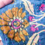 Handmade Toiletry Bag, Blue Kantha Stitch Sari Fabric, thumbnail 5 of 10