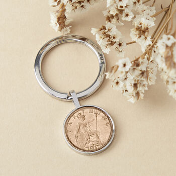 90th Birthday 1936 Farthing Coin Keyring, 2 of 9