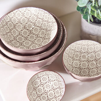 Set Of Five Lilac Patterned Bowls, 4 of 7