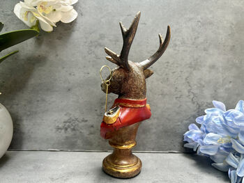 19cm Red Gentleman Stag Bust Ornament – Regal Deer Suit Figurine, 6 of 12