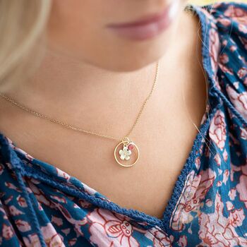 Halo Flower And Birthstone Charm Necklace, 4 of 7