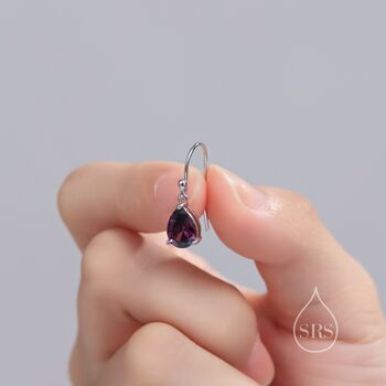 Sterling Silver Dark Amethyst Purple Pear Cut Cz Drop Earrings, 4 of 12