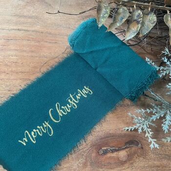 Personalised Green Hand Frayed Christmas Gifting Ribbon, 2 of 5