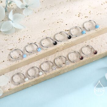 Minimalist Opal Huggie Hoop Threader Earrings In Sterling Silver, 12 of 12