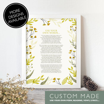 Personalised 'Use Your Own Words' Floral Print, 9 of 12