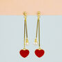 Gold Colour Sterling Silver Heart Dangle Stud Earrings, thumbnail 1 of 3