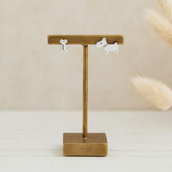 Sterling Silver Mismatched Westie/Scottie And Bone Stud Earrings, 5 of 11