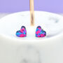 Mini Purple Festival Confetti Love Heart Earrings Studs, thumbnail 1 of 2