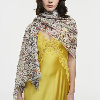 Cream Garden Floral Lightweight Long Scarf, 2 of 7