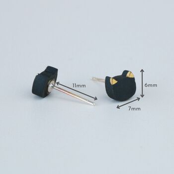 Sterling Silver Black Cat Clay Stud Earrings, 3 of 4