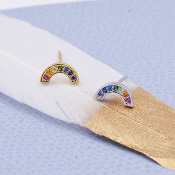 Sterling Silver Cz Crystal Rainbow Stud Earrings, 2 of 11