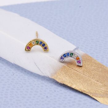 Sterling Silver Cz Crystal Rainbow Stud Earrings, 2 of 12