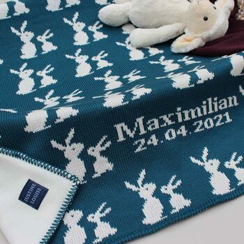 Personalised Knitted Mummy And Baby Bunny Blanket, 8 of 11