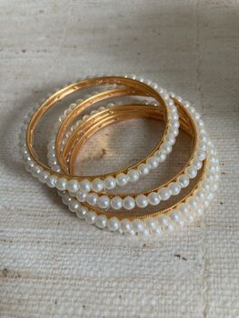 Indian Gold Plated Pearl Bangle Set Two.Six, 3 of 3