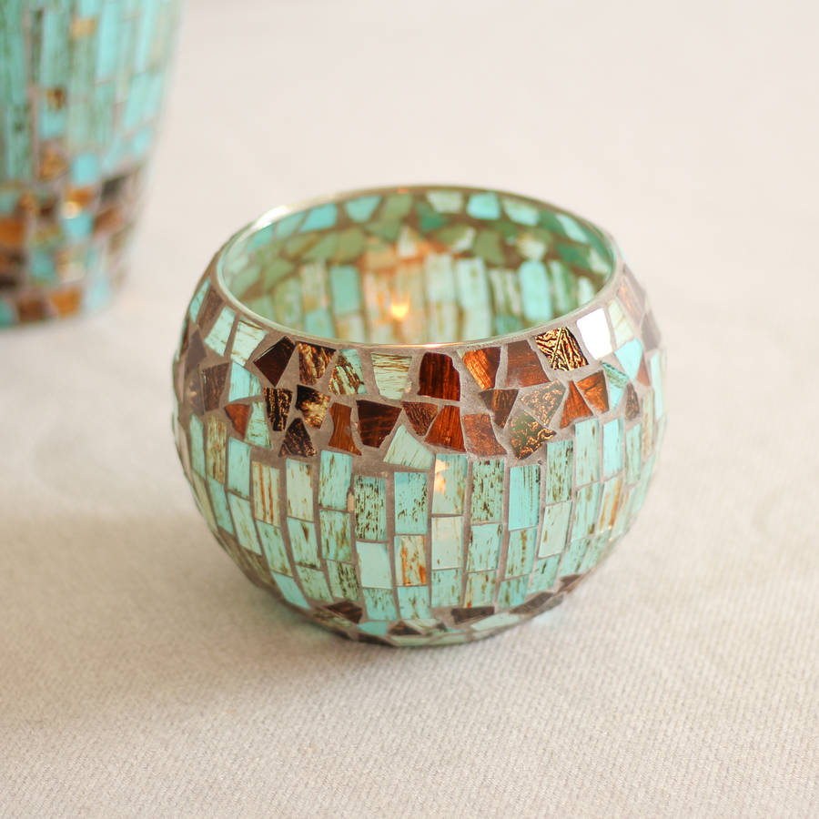 robin egg blue mosaic candle holder and vase by dibor ...