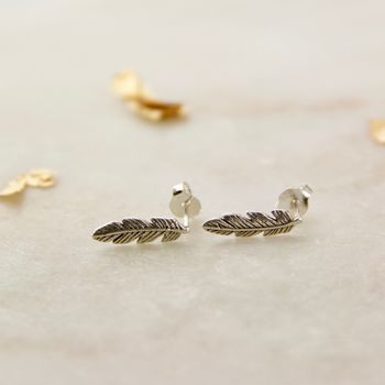 Sterling Silver Feather Stud Earrings, 2 of 8