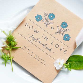 10 'Sow In Love' Forget Me Not Seed Packet Favours, 2 of 5