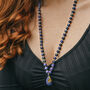 Long Length Lapis Lazuli Necklace With Gold Tone Ginkgo Leaf, thumbnail 2 of 4