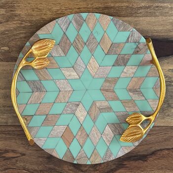 Round Decorative Serving Tray, Inlay Work On Wood, 7 of 12