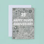 Silver Floral 25th Anniversary Card, thumbnail 2 of 3