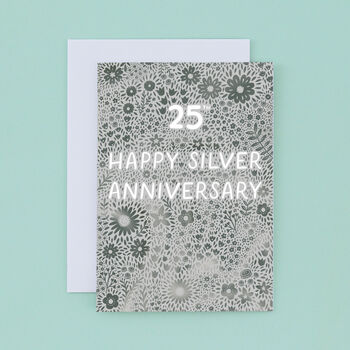 Silver Floral 25th Anniversary Card, 2 of 3