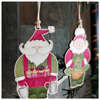 'Gardening Father Christmas' Wooden Decoration, 4 of 7
