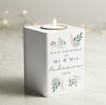 Personalised Christmas Foliage White Tealight Holder, 2 of 5