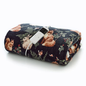 Woodland Wildlife Dark Green Electric Heated Sherpa Throw 140x180cm, 2 of 3