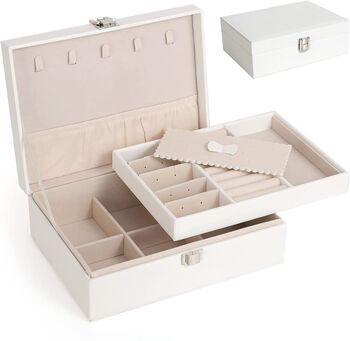 Two Tier Jewellery Storage Box Organiser Case, 3 of 7