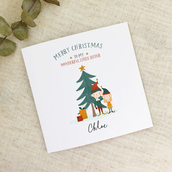 Personalised Little Sister Christmas Card, 4 of 4