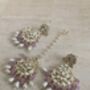 Purple Gold Plated Kundan Earrings And Tikka Set, thumbnail 4 of 7