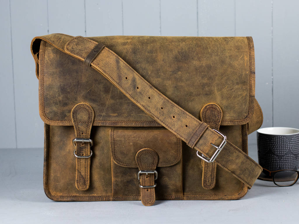 Vintage Style Leather Satchel Bag By Scaramanga