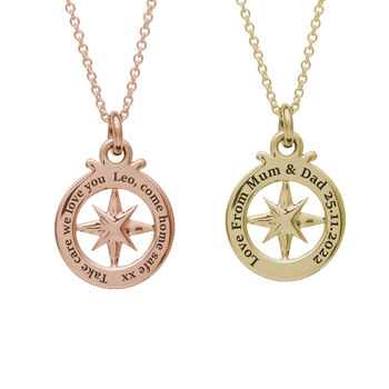 Travel Safe Outline Compass Gold Plated Silver Necklace, 5 of 8