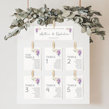 Wedding Seating Plan Cards Purple Lilac Floral, 6 of 7