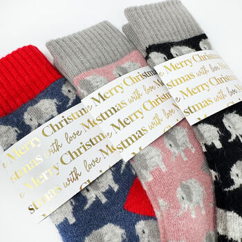 Christmas Cosy Elephant Socks With Personalised Label, Warm Socks, 2 of 4