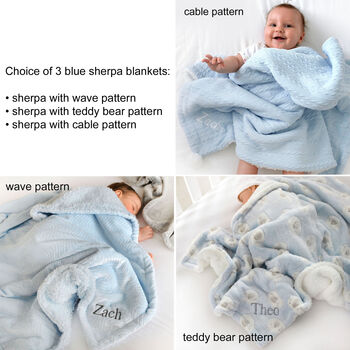 Personalised Blue Sherpa Baby Blanket, 2 of 11