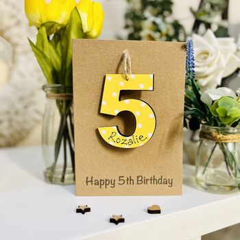 Personalised 5th Birthday No. Five Wooden Keepsake Card, 3 of 6
