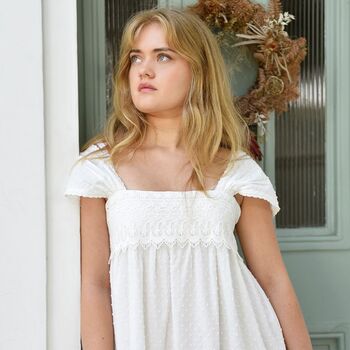 Ladies Capped Sleeve Swiss Dot Nightdress With Lace 'Maud', 2 of 7