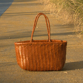 Handmade Woven Leather Tote Shopping Bag, 6 of 12