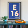 E16 Canning Town London Typography Postcode Print, thumbnail 1 of 10