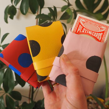 Bright Polka Dots Leather Playing Card Case With Cards, 4 of 5