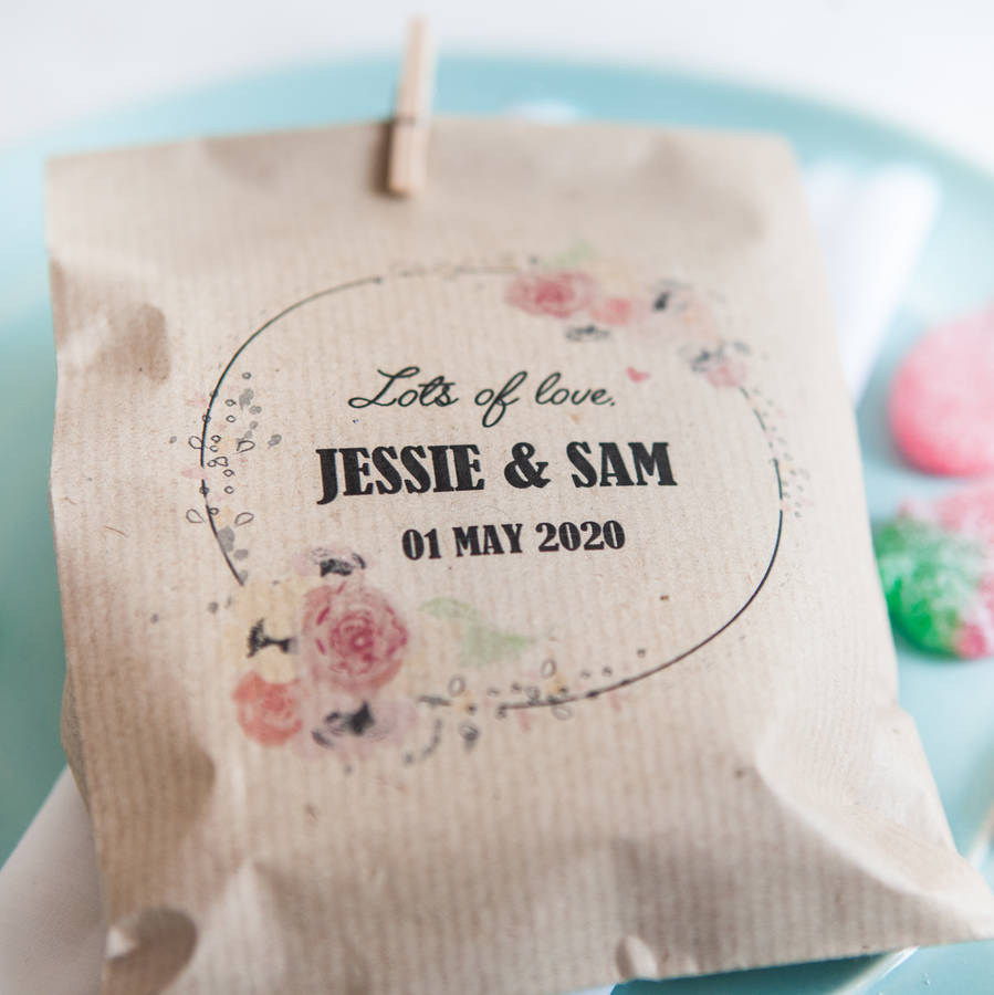 10 Floral Personalised Paper Goodie Bags By Wedding in a Teacup
