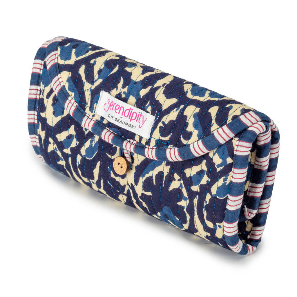 Serendipity Cotton Jewellery Roll Indigo Ikat, 1 of 3