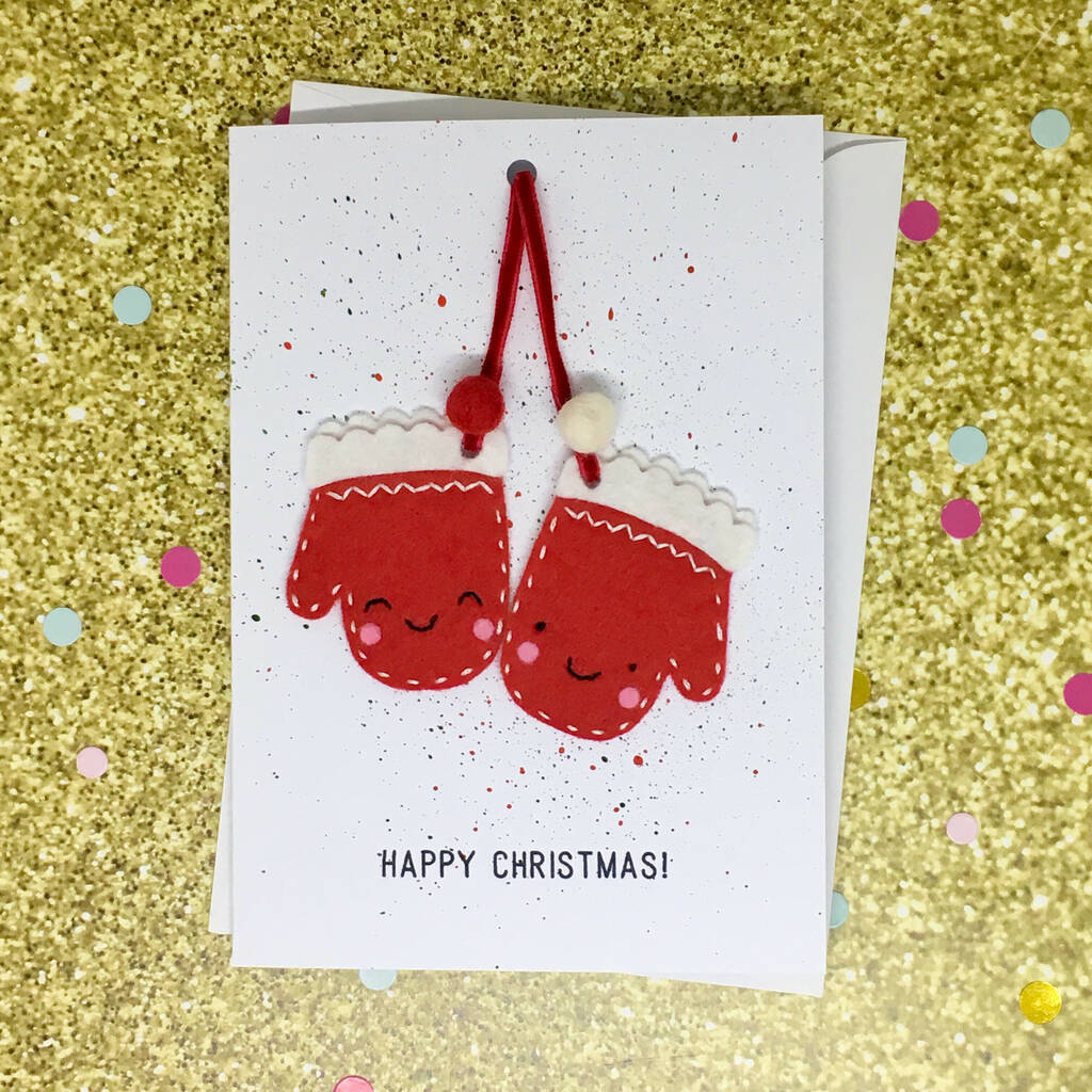 Keepsake Handmade Christmas Mittens Decoration Card By Little Singing