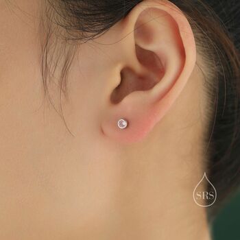 Sterling Silver Tiny Pink Cz Barbell Earrings, 6 of 12