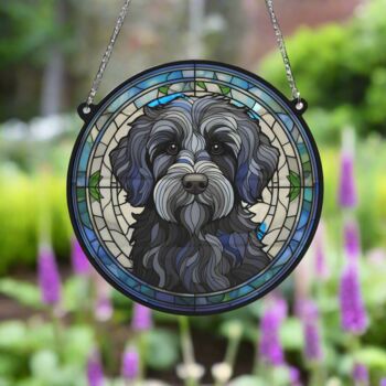 Labradoodle Black Stained Glass Effect Suncatcher, 3 of 5