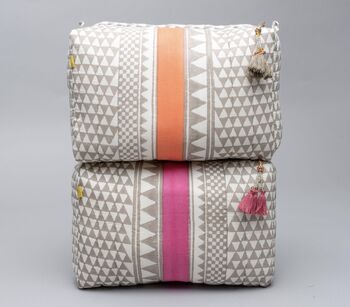 Sankari Stripe Pattern Cotton Washbag In Grey / Pink, 9 of 12