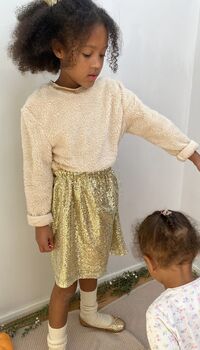 Girls Gold Sequin Party Skirt, 9 of 10